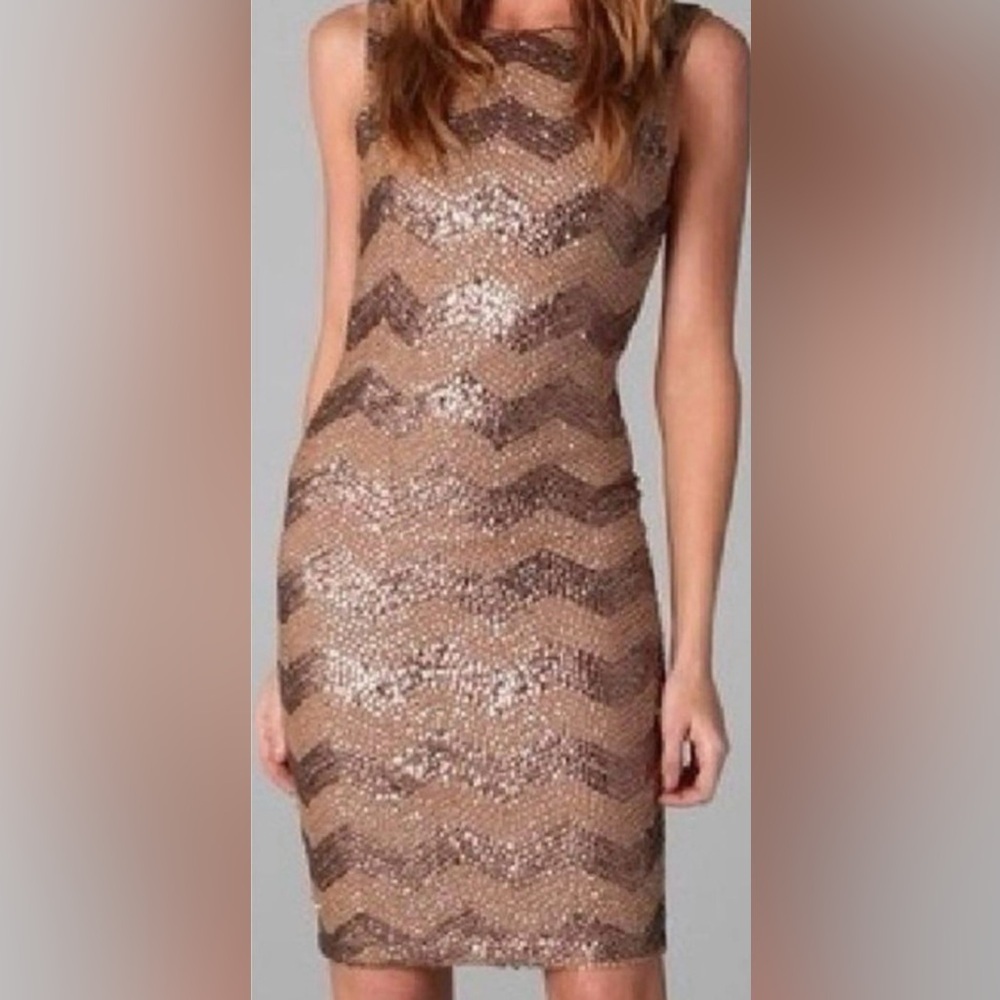 Alice + Olivia Sequin Chevron Mini Dress in Brown and Gold